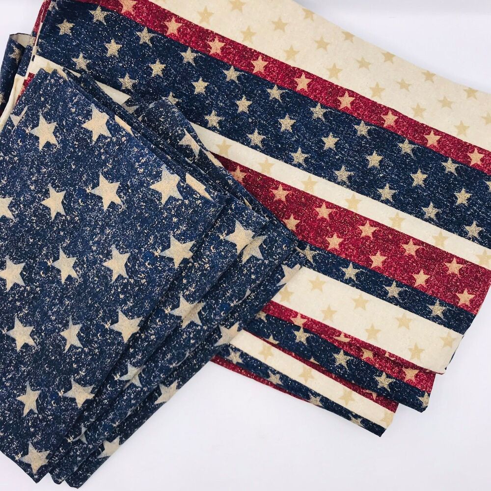 Handmade Patriotic Primitive Curtain Panels Cotton Red Cream Blue Gold
